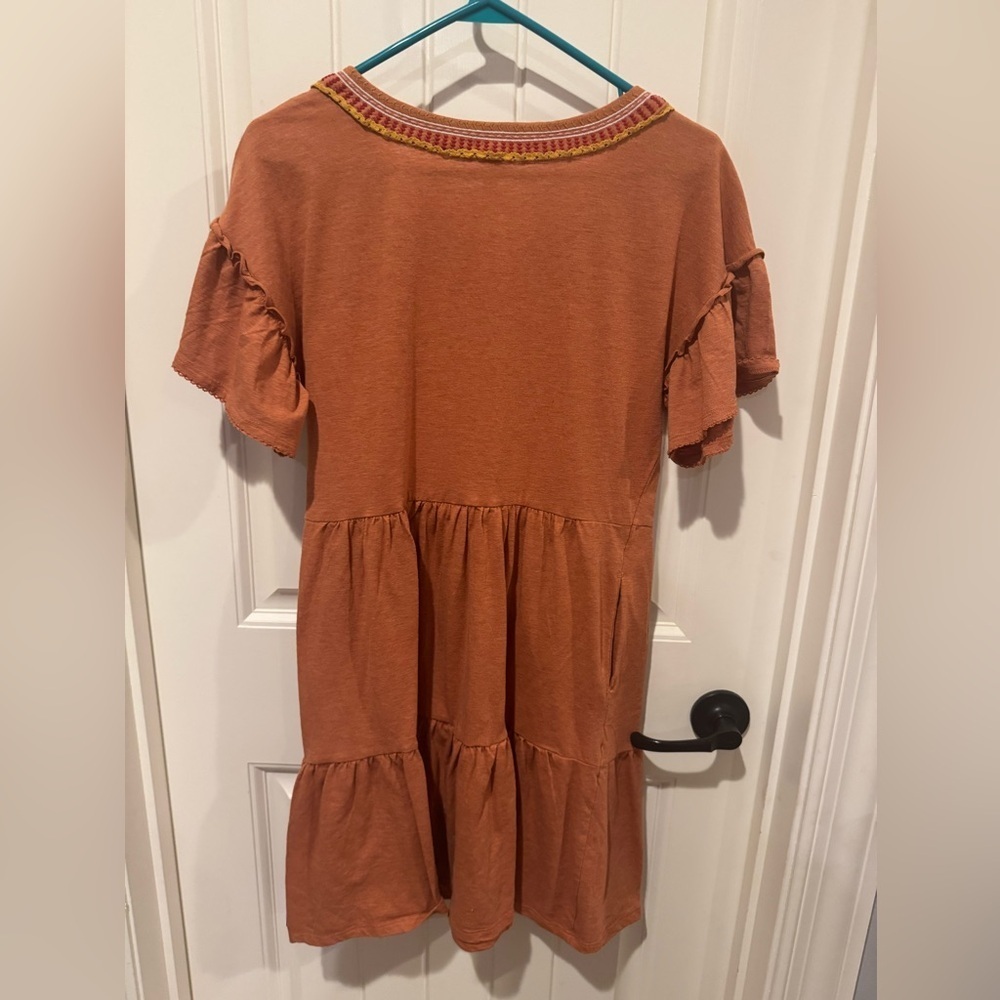 Matilda Jane Heathered Orange Short Sleeve Heart to Heart Homeroom Tiered Dress - Picture 7 of 8